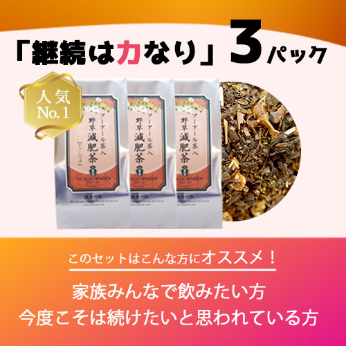 【3袋まとめ買い】プーアール茶入野草減肥茶　ティーバッグ(ヒモなし)　(4.5g×20p)×3